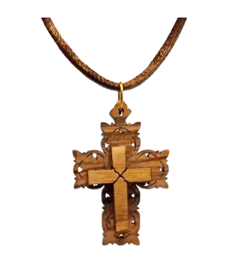 Mercy Link Olive Wood Pendent - Double Cross | 橄欖木項鍊（聖地手工藝）