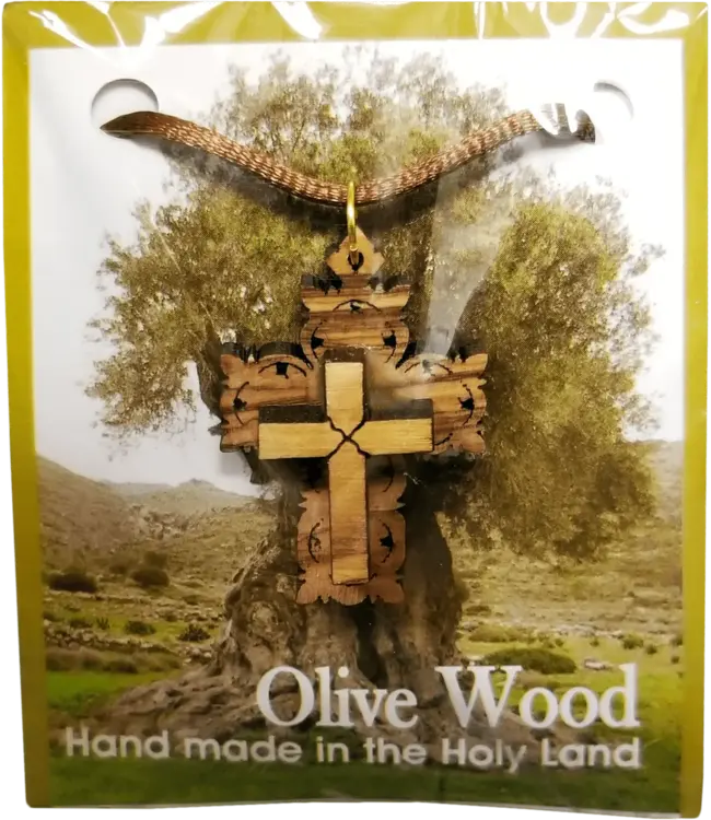 Olive Wood Pendent - Double Cross | 橄欖木項鍊（聖地手工藝）