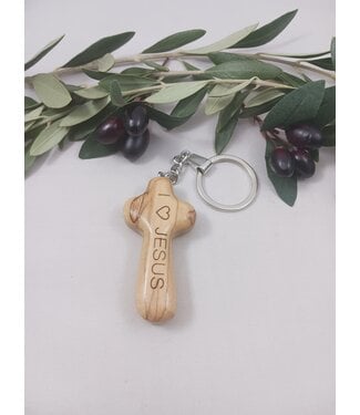 Mercy Link Olive Wood Keychain - Comfort I Love Jesus | 伯利恆橄欖木舒適十字架鑰匙圈