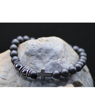 Eden Merry Jewelry Just for Him Jewelry - Cross Black & Hematite Stone Bracelet | 十字架黑色與赤鐵礦石手鍊