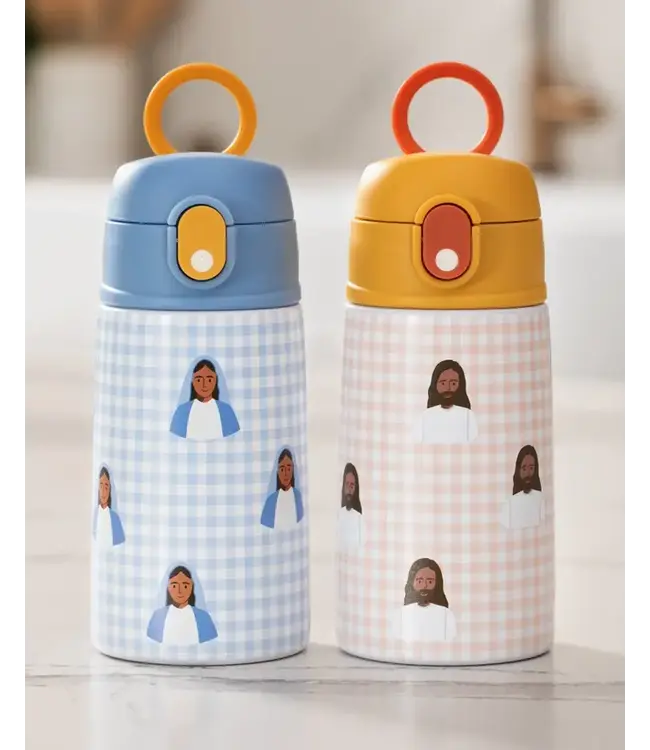 Pink Gingham Jesus Water Bottle – 13.5oz Stainless Steel | 不鏽鋼水瓶 – 13.5盎司