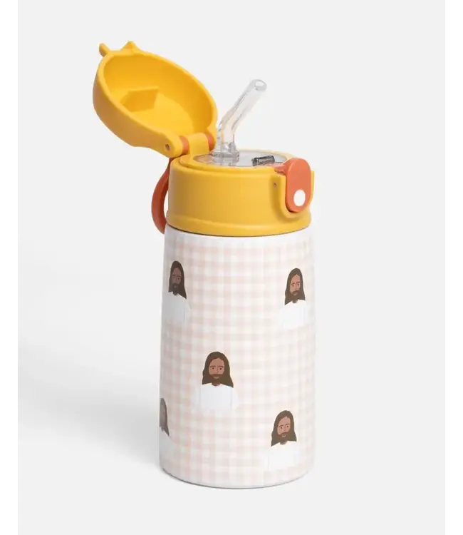 Pink Gingham Jesus Water Bottle – 13.5oz Stainless Steel | 不鏽鋼水瓶 – 13.5盎司
