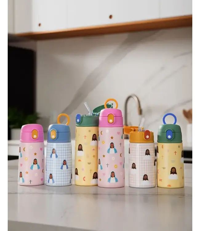 Pink Gingham Jesus Water Bottle – 13.5oz Stainless Steel | 不鏽鋼水瓶 – 13.5盎司