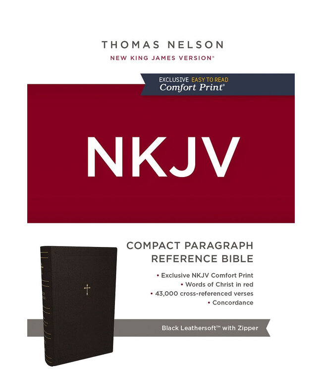 NKJV Compact Paragraph-Style Bible w/ 43,000 Cross References, Red Letter, Comfort Print, Leathersoft Black