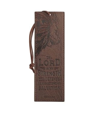Christian Art Gifts The Lord Is My Strength Walnut-Brown Faux Leather Bookmark- Exodus 15:2 | 仿皮書籤