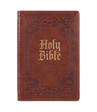 Christian Art Gifts Antiqued Brown Faux Leather Large Print Thinline King James Version Bible with Thumb Index