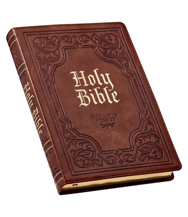 Antiqued Brown Faux Leather Large Print Thinline King James Version Bible with Thumb Index