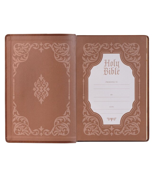 Antiqued Brown Faux Leather Large Print Thinline King James Version Bible with Thumb Index