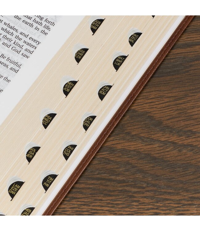 Antiqued Brown Faux Leather Large Print Thinline King James Version Bible with Thumb Index