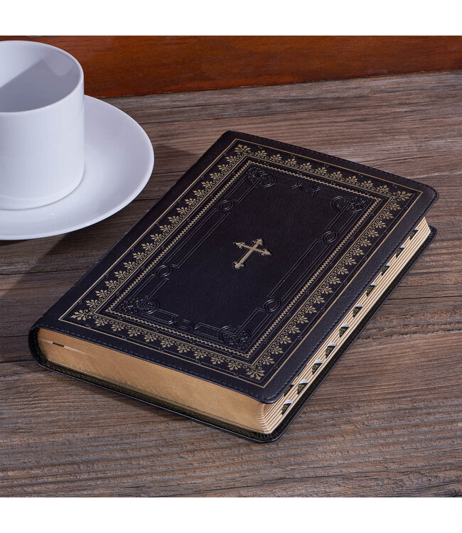 Black Framed Faux Leather King James Version Deluxe Gift Bible with Thumb Index