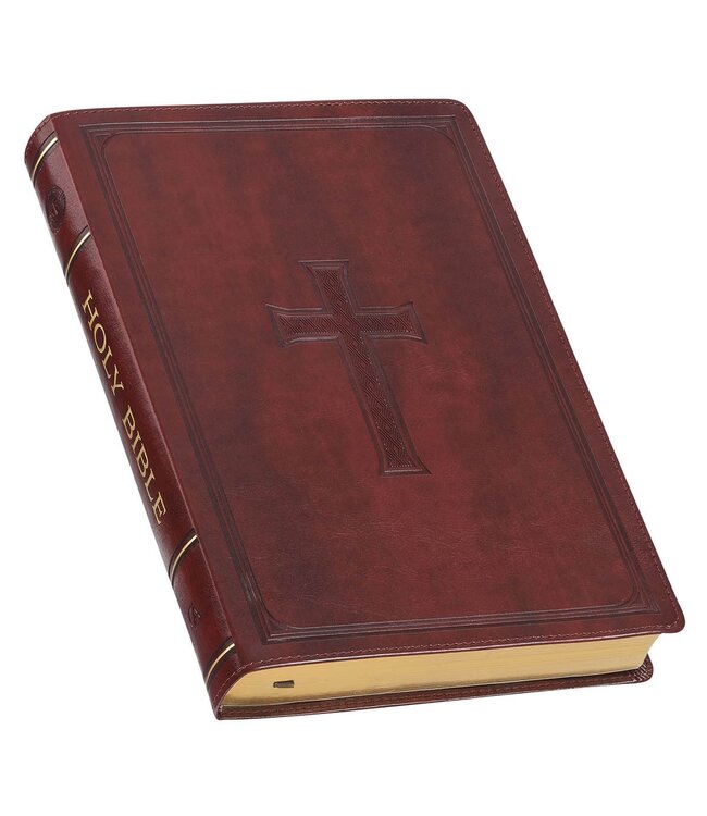 Burgundy Cross Faux Leather Large Print Thinline King James Version Bible with Thumb Index