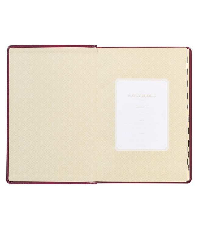 Burgundy Cross Faux Leather Large Print Thinline King James Version Bible with Thumb Index
