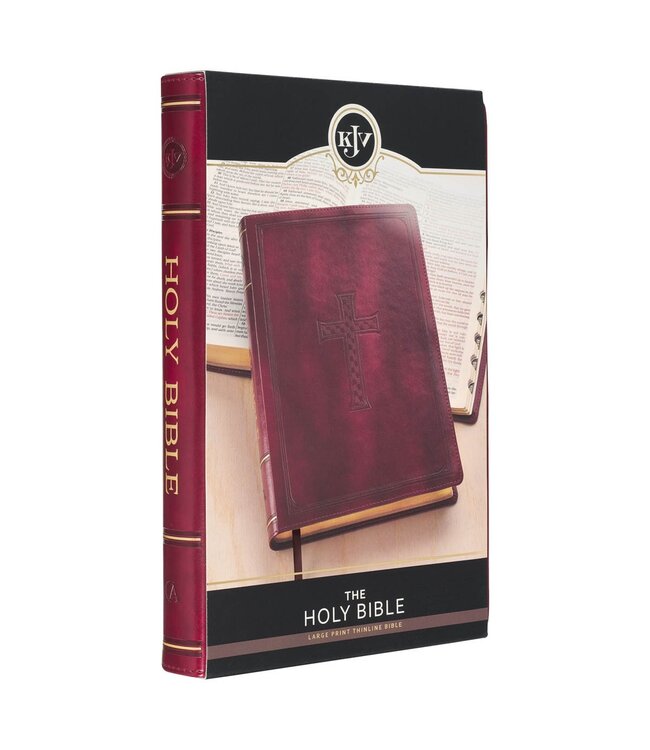 Burgundy Cross Faux Leather Large Print Thinline King James Version Bible with Thumb Index