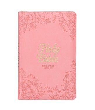 Christian Art Gifts Blossom Pink Faux Leather King James Version Deluxe Gift Bible with Thumb Index and Zippered Closure