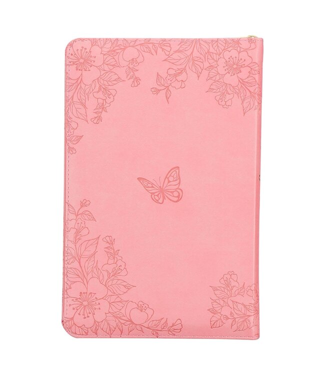 Blossom Pink Faux Leather King James Version Deluxe Gift Bible with Thumb Index and Zippered Closure