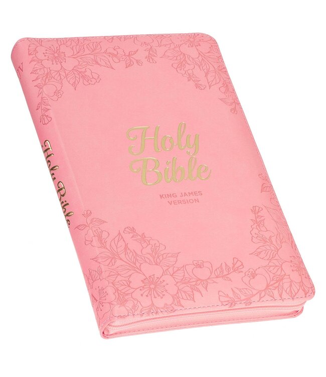 Blossom Pink Faux Leather King James Version Deluxe Gift Bible with Thumb Index and Zippered Closure