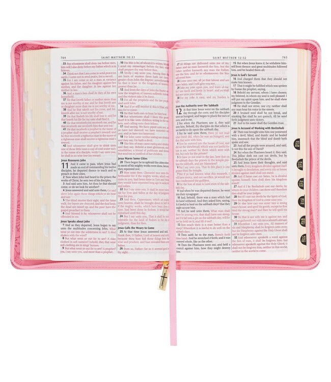 Blossom Pink Faux Leather King James Version Deluxe Gift Bible with Thumb Index and Zippered Closure
