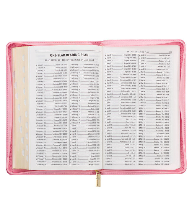 Blossom Pink Faux Leather King James Version Deluxe Gift Bible with Thumb Index and Zippered Closure