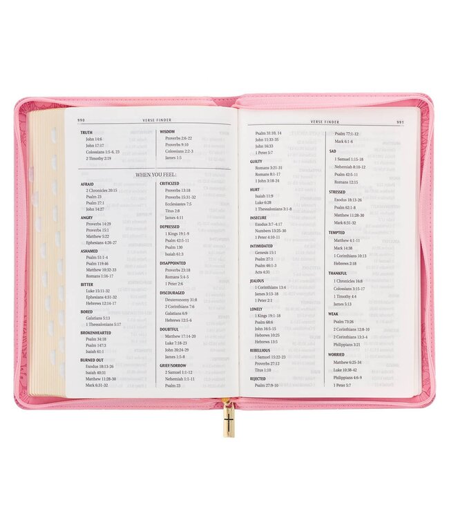 Blossom Pink Faux Leather King James Version Deluxe Gift Bible with Thumb Index and Zippered Closure