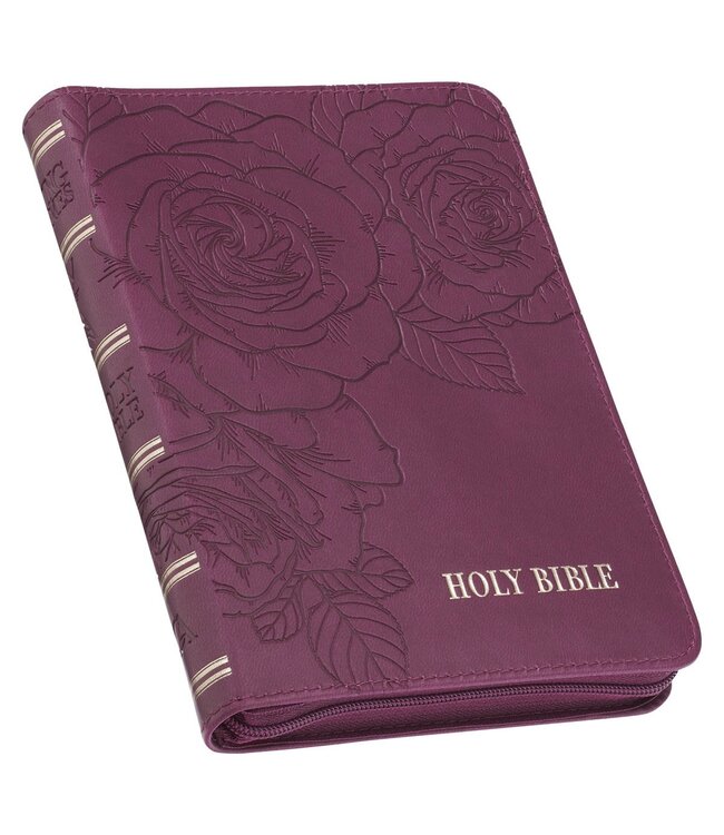 Maroon Faux Leather Compact King James Version Bible with Zipper Closure