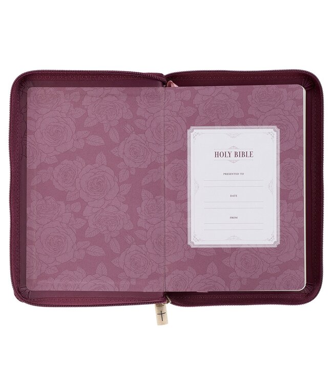 Maroon Faux Leather Compact King James Version Bible with Zipper Closure