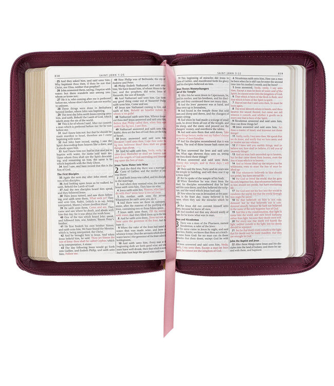 Maroon Faux Leather Compact King James Version Bible with Zipper Closure