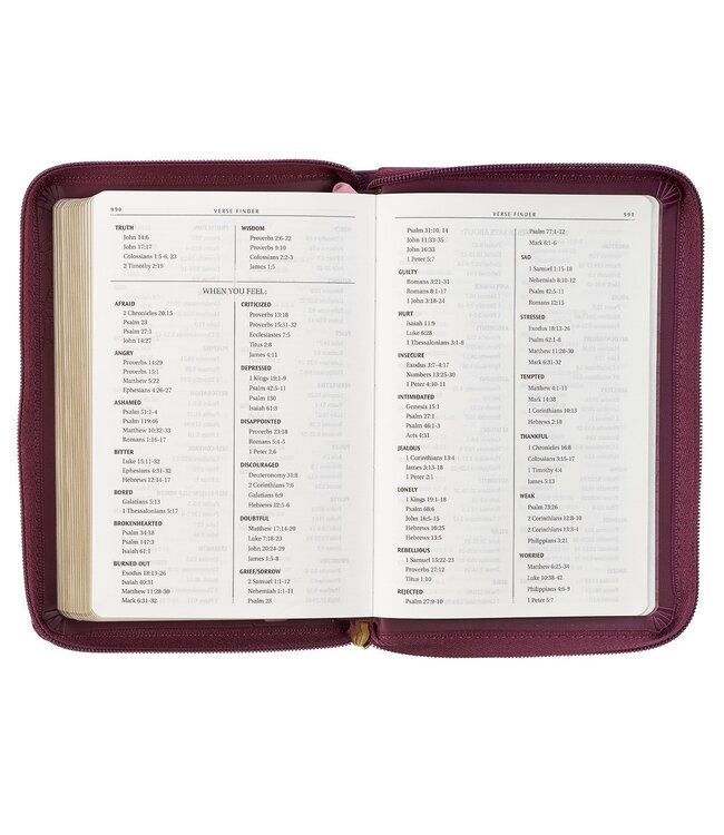 Maroon Faux Leather Compact King James Version Bible with Zipper Closure