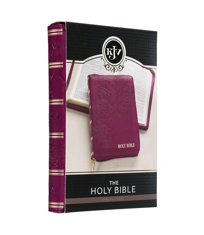 Maroon Faux Leather Compact King James Version Bible with Zipper Closure