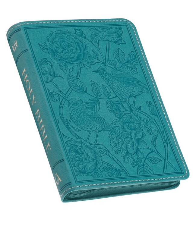 Teal Faux Leather Compact King James Version Bible with Zipper Closure