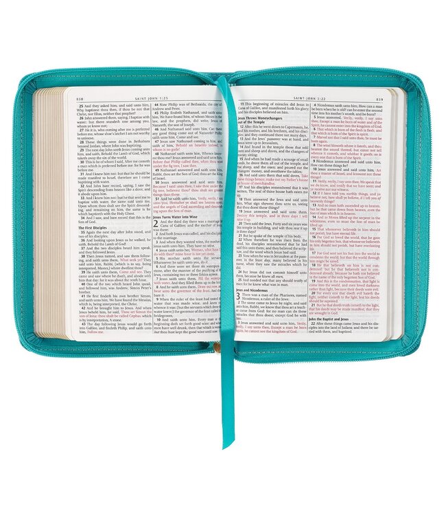 Teal Faux Leather Compact King James Version Bible with Zipper Closure