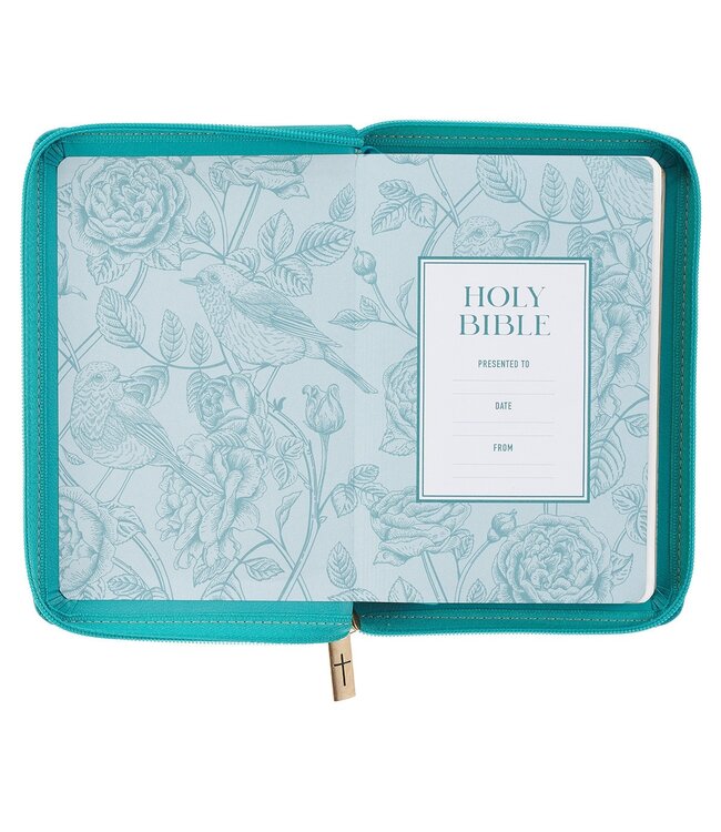 Teal Faux Leather Compact King James Version Bible with Zipper Closure