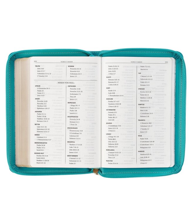 Teal Faux Leather Compact King James Version Bible with Zipper Closure