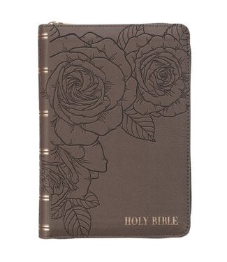 Christian Art Gifts Floral Dusty Taupe Faux Leather Large Print Compact King James Version Bible