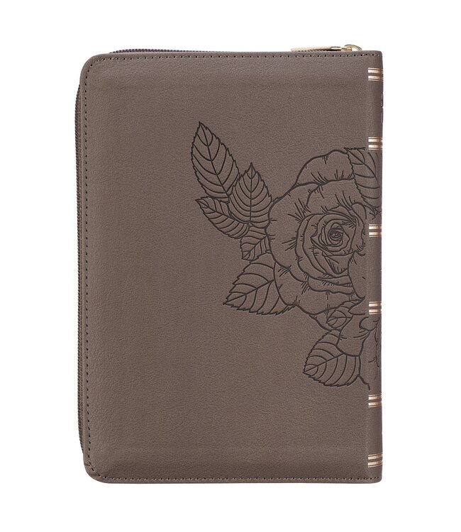 Floral Dusty Taupe Faux Leather Large Print Compact King James Version Bible