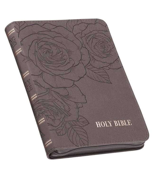 Floral Dusty Taupe Faux Leather Large Print Compact King James Version Bible