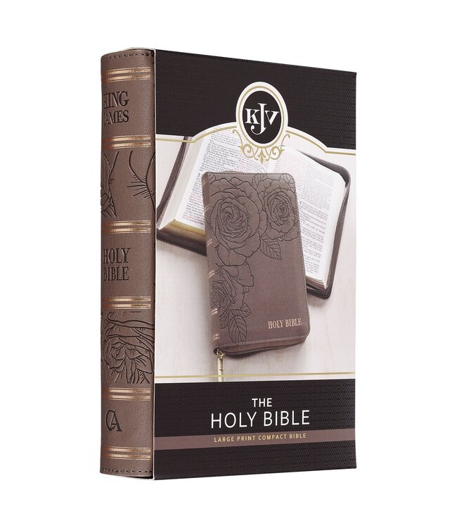 Floral Dusty Taupe Faux Leather Large Print Compact King James Version Bible