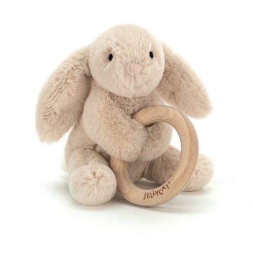Jellycat Shooshu Bunny with Wooden Ring Toy Jellycat Shooshu Bunny with Wooden Ring Toy