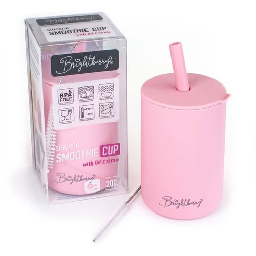 Silicone Cup With Lid, Straw And Straw Brush - Coral