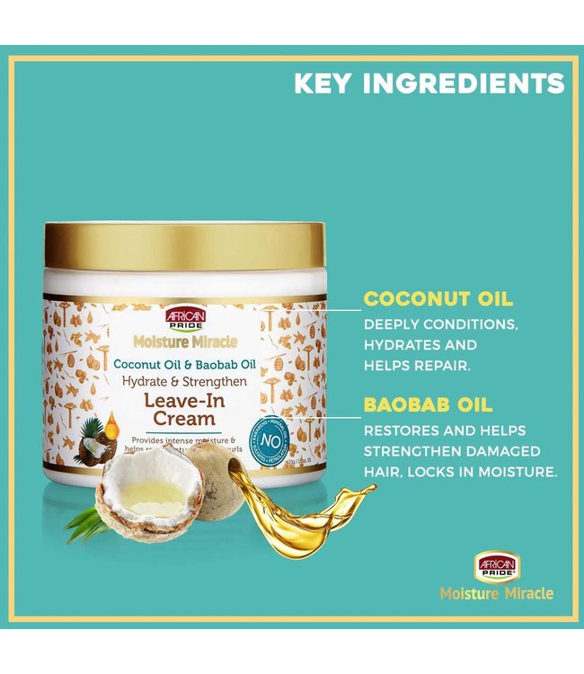 African Pride Moisture Miracle Coconut Oil & Baobab Oil Hydrate & Strengthen Leave-In Cream 15oz