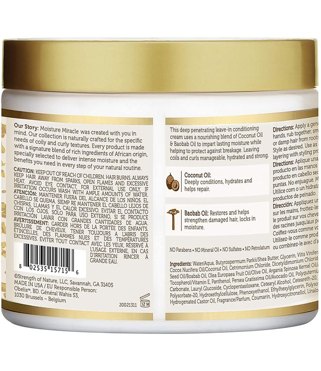 African Pride Moisture Miracle Coconut Oil & Baobab Oil Hydrate & Strengthen Leave-In Cream 15oz
