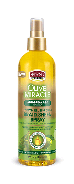 African Pride Olive Miracle Braid Sheen Spray 12oz - PRINCESSA