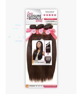 Sensationnel HH Straight 12"14"16"(B&N 4x4 Lace Closure + Bundle Natural