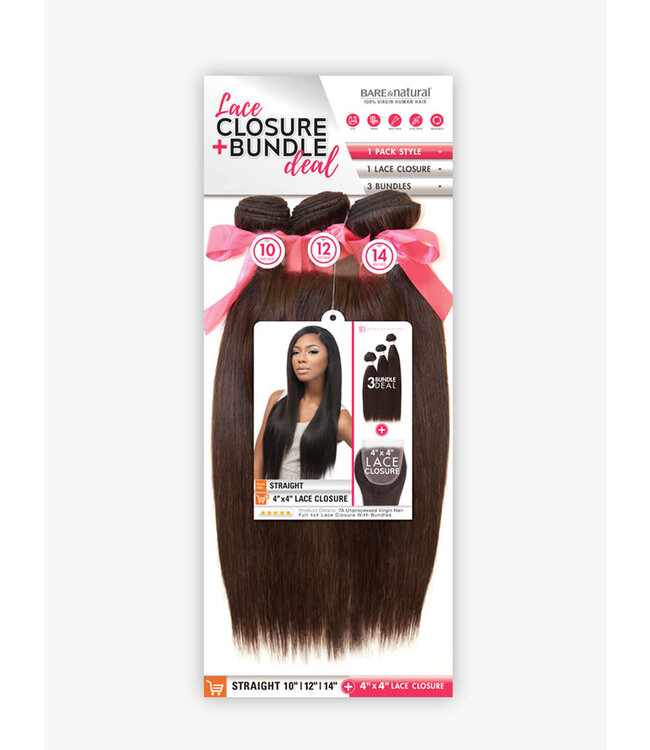 Sensationnel HH Straight 12"14"16"(B&N 4x4 Lace Closure + Bundle Natural
