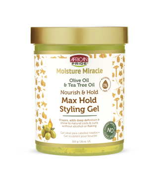 African Pride Moisture Miracle Olive & Tea Tree Oil Nourish & Hold Max Hold Styling Gel 18oz