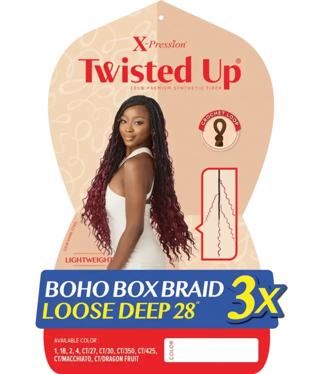 X-Pression Twisted Up Boho Box Braid Loose Deep 28" 3X