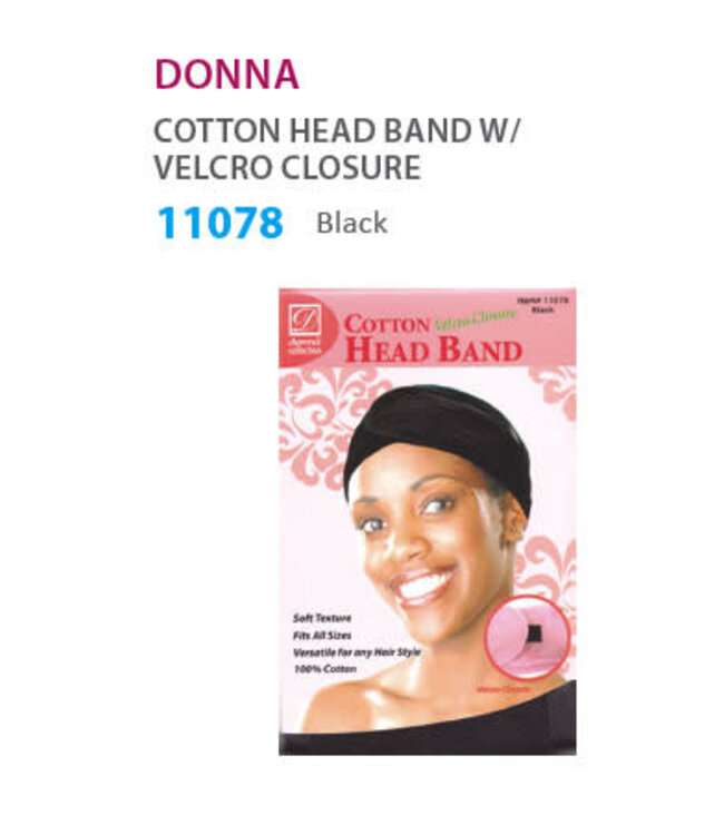 Donna Cotton Head Band with Velcro #11078 (Black)