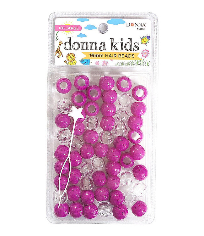 Donna Kids 16mm Hair Beads Purple/Clear Mixed