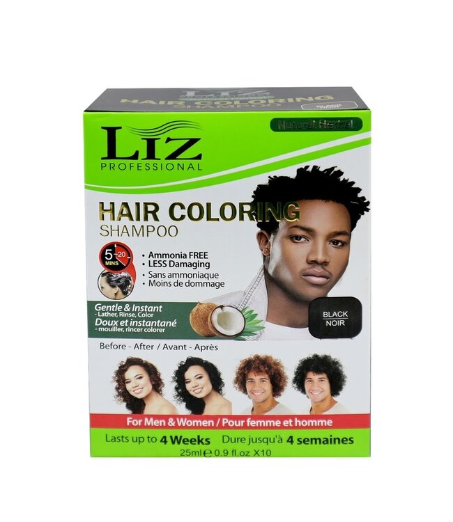 Liz Professional Hair Coloring Shampoo - Black ( 25x 10ml )