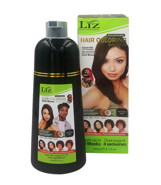 Liz Professional Hair Coloring Shampoo - Dark Brown (400ml ) 14.1oz