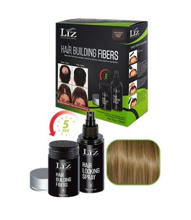 Liz Professional Hair Building Fibres & Locking Spray - Light Brown (100ml ) 22g